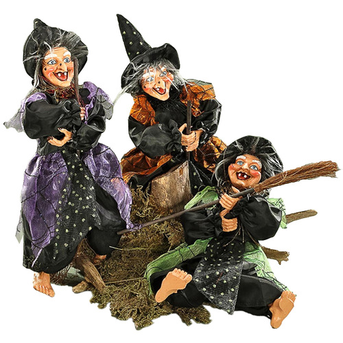 30cm Hanging Witch On Broomstick With Black Hat- Assorted Designs