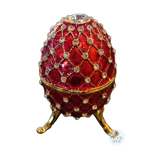 Red Egg Shaped Music Box With Silver Embellishments (Beethoven- Fur Elise)
