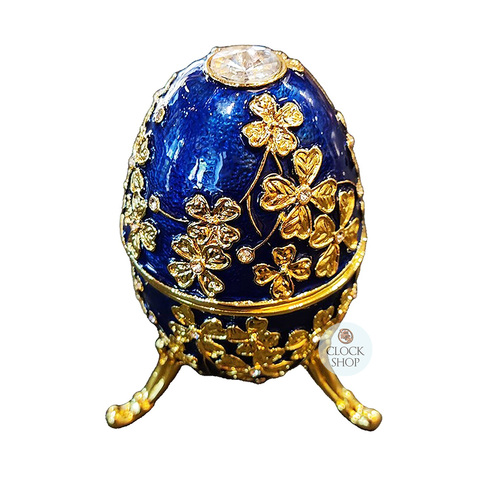 Blue Egg Shaped Music Box With Gold Embellishments (Amazing Grace)