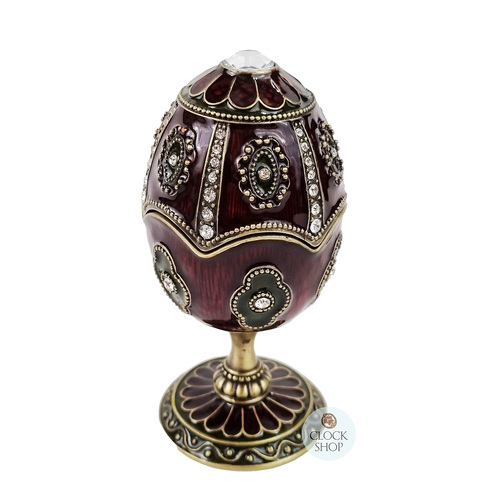 Burgundy Egg Shaped Music Box With Embellishments (Tchaikovsky- Swan Lake)