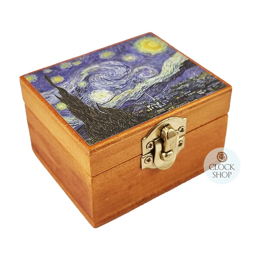 Wooden Hand Crank Music Box- The Starry Night By Van Gogh (Beethoven- Moonlight Sonata)