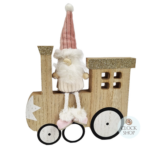 19.5cm Santa With Dangly Legs On Wooden Train image