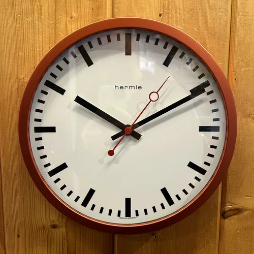 30cm Brushed Stainless Red Modern Wall Clock By HERMLE (New Glass) image