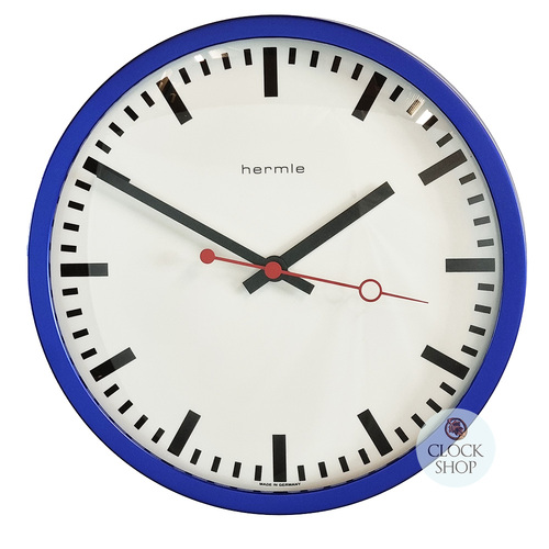 30cm Brushed Stainless Blue Modern Wall Clock By HERMLE image