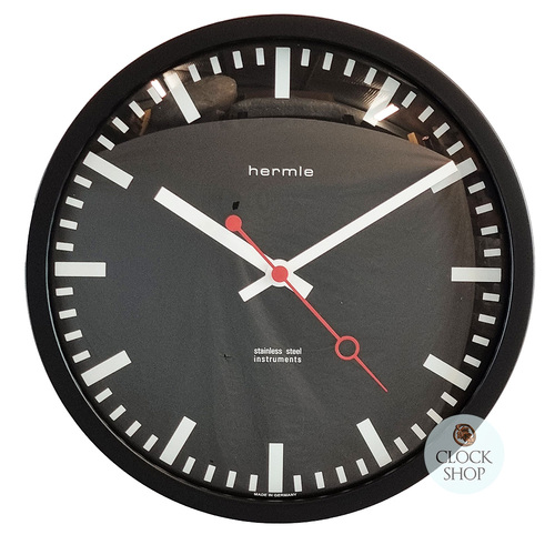 30cm Brushed Stainless Black Modern Wall Clock By HERMLE