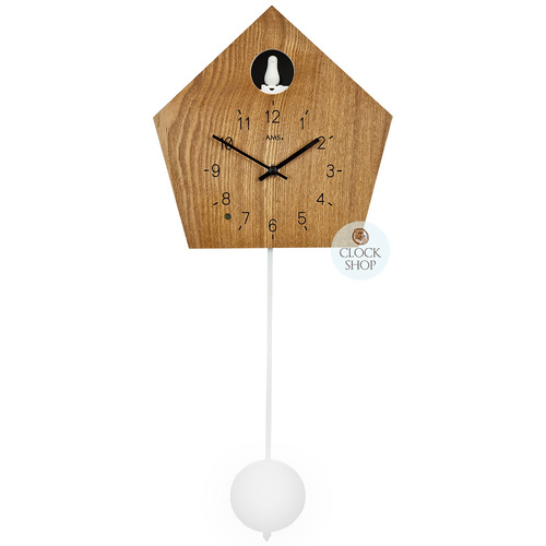 Walnut & White Modern Battery Cuckoo Clock 22cm By AMS image