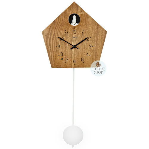 Walnut & White Modern Battery Cuckoo Clock 22cm By AMS