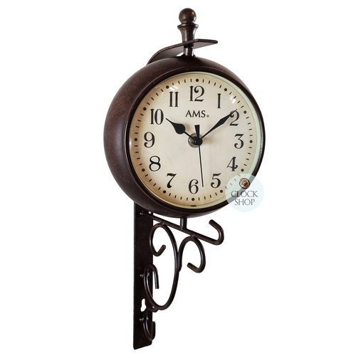 38cm Two-Sided Wrought Iron Wall Clock & Thermometer By AMS image