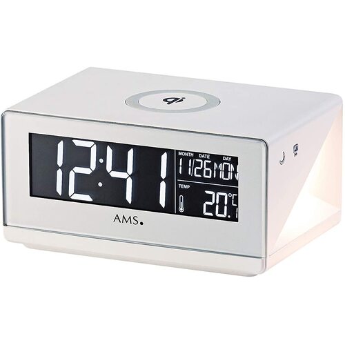 15cm White Digital Alarm Clock With Smartphone Charger By AMS
