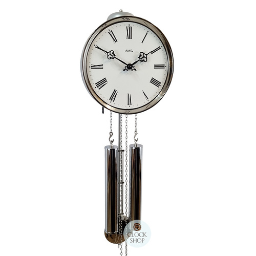 20cm Polished Silver 8 Day Mechanical Wall Clock By AMS