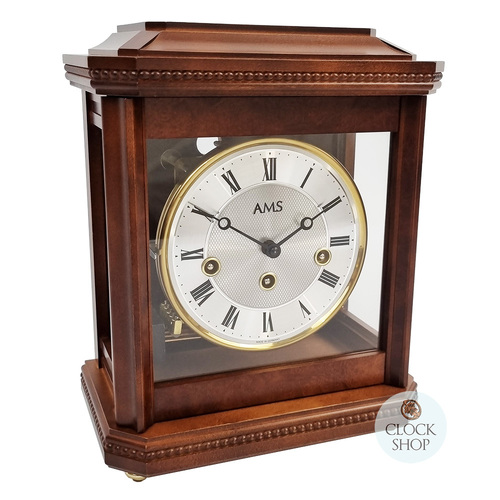 44cm Walnut Mechanical Table Clock With Westminster Chime  By AMS