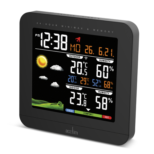11cm Wyndham Black LCD Digital Alarm Clock With Weather Station By ACCTIM