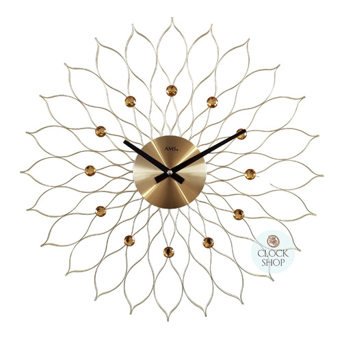 50cm Gold Flower Wall Clock With Jewels By AMS