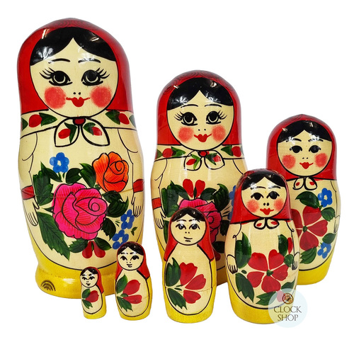 Semenov Russian Dolls- Red Scarf & Yellow Dress 17cm (Set Of 7) image