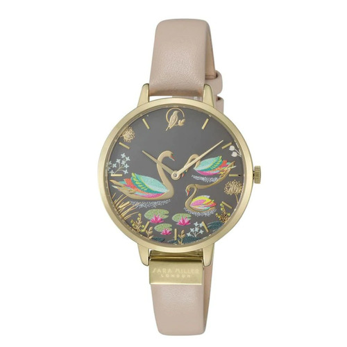 Gold Swan Grey Dial with Cream Leather Band By SARA MILLER