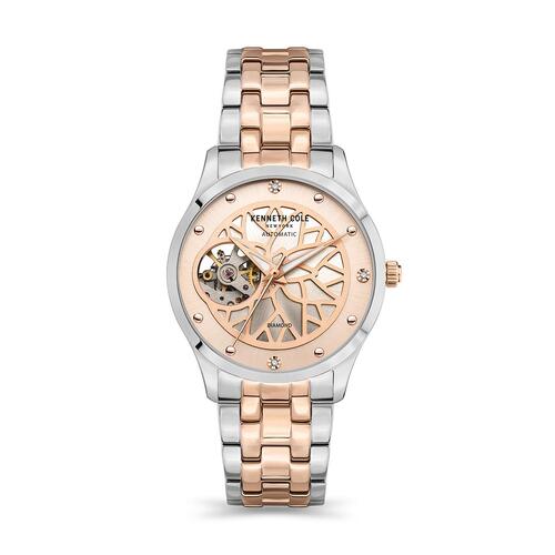 35mm Rose Gold Automatic Womens Watch With Skeleton Dial & Two-Tone Band By KENNETH COLE image
