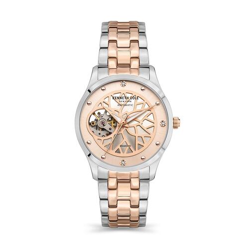 Rose Gold Automatic Skeleton Watch with Pearl Dial and Braclet Band By KENNETH COLE