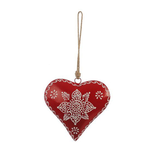33cm Metal Heart On Rope Hanging Decoration- Red image