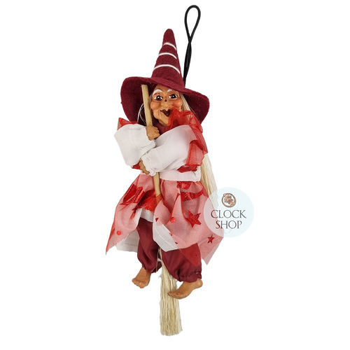 14cm Red Witch On Broomstick Hanging Decoration