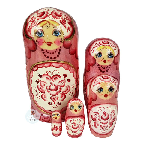 Floral Russian Dolls- Pink Pearl Finish 16cm (Set Of 5)