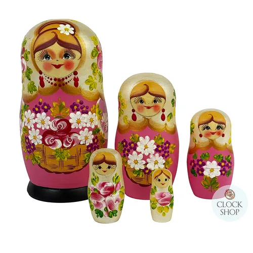 Floral Russian Dolls- Pink Matte Finish 15cm (Set Of 5) image