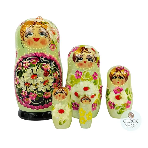 Floral Russian Dolls- Light Green With Ladybug 14cm (Set Of 5) image