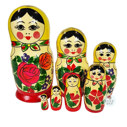 Semenov Russian Dolls- Yellow Scarf & Red Dress 17cm (Set Of 7) image