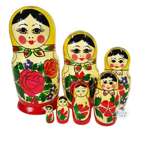 Semenov Russian Dolls- Yellow Scarf & Red Dress 17cm (Set Of 7)