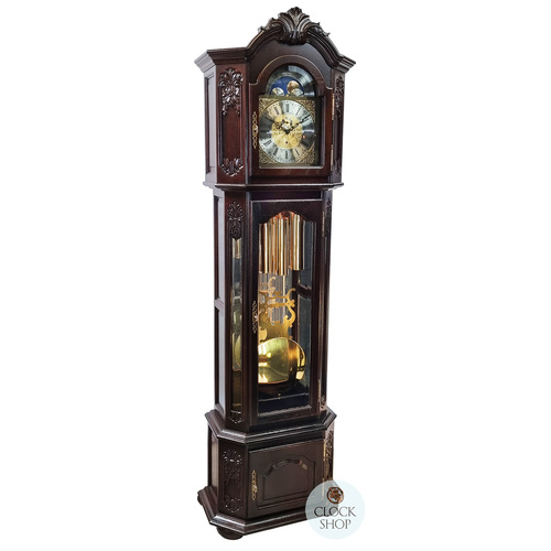 219cm Dark Oak Grandfather Clock With Westminster Chime & Moon Dial image
