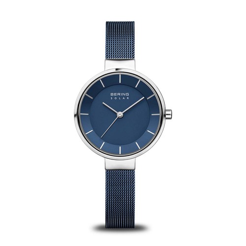 27mm Solar Collection Womens Watch With Blue Dial, Blue Milanese Strap & Silver Case By BERING