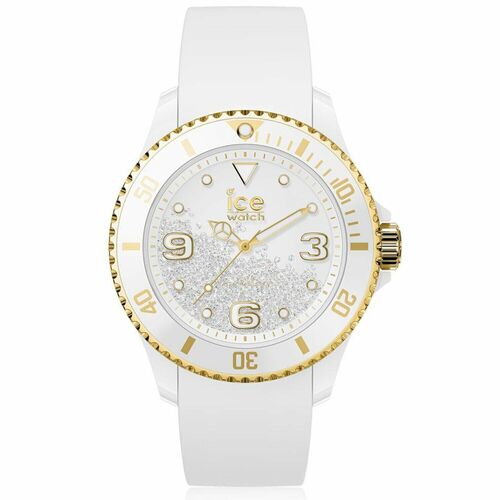 Crystal Collection White/Gold Watch with White Dial with Silver Swarovski Floating Crystals By ICE