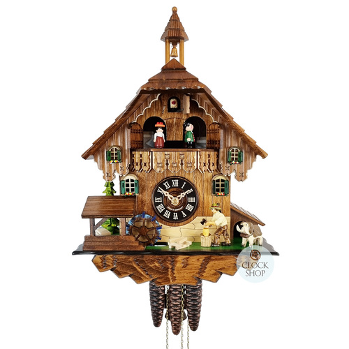 Wood Chopper, Water Wheel & Bell Tower Mechanical Chalet Cuckoo Clock 35cm By ENGSTLER