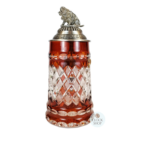 Lord Of Crystal Amber Glass Beer Stein With Wild Boar Pewter Lid 0.5L By KING image