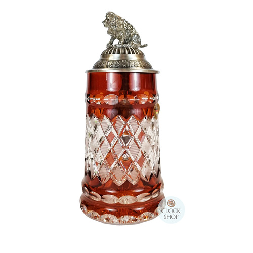 Lord Of Crystal Amber Glass Beer Stein With Wild Boar Pewter Lid 0.5L By KING