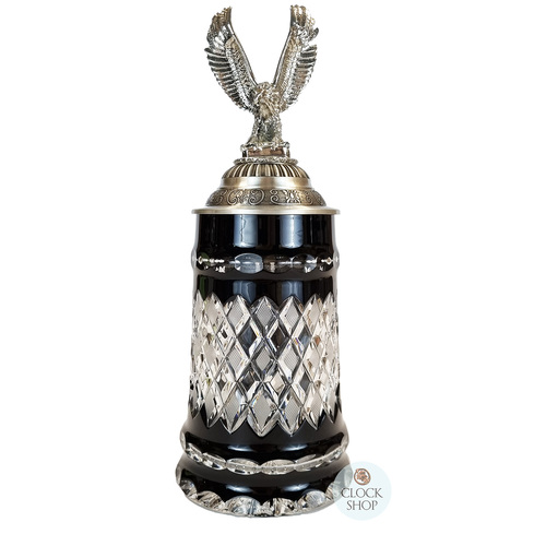 Lord Of Crystal Black Glass Beer Stein With Flying Eagle Pewter Lid 0.5L By KING image