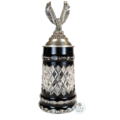 Lord Of Crystal Black Glass Beer Stein With Flying Eagle Pewter Lid 0.5L By KING