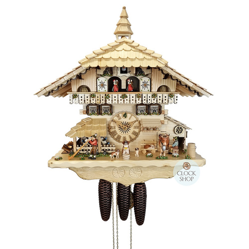 Farmer & Cow 8 Day Mechanical Chalet Cuckoo Clock With Alphorn 53cm By HÖNES image