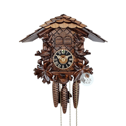 Birds & Leaves 1 Day Mechanical Carved Cuckoo Clock With Two Doors 23cm By HÖNES image