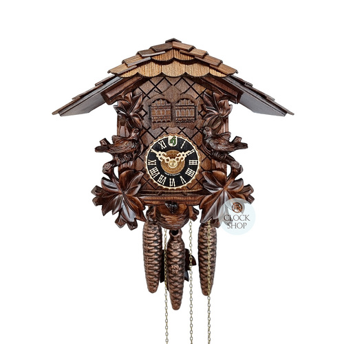 Birds & Leaves 1 Day Mechanical Carved Cuckoo Clock With Two Doors 23cm By HÖNES