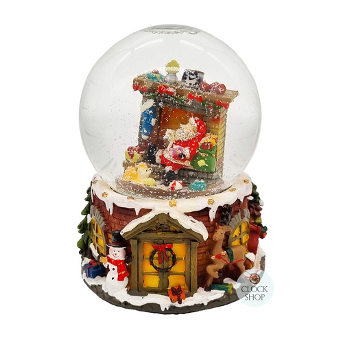 14.5cm Musical Snow Globe With Santa & Fireplace (Santa Claus Is Coming To Town)