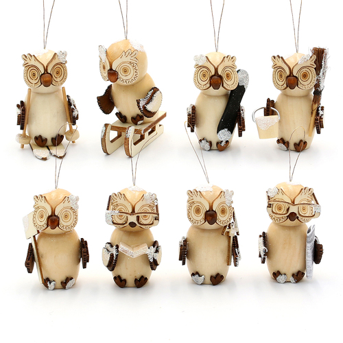 5.5cm Wooden Owl Hanging Decoration- Assorted Designs