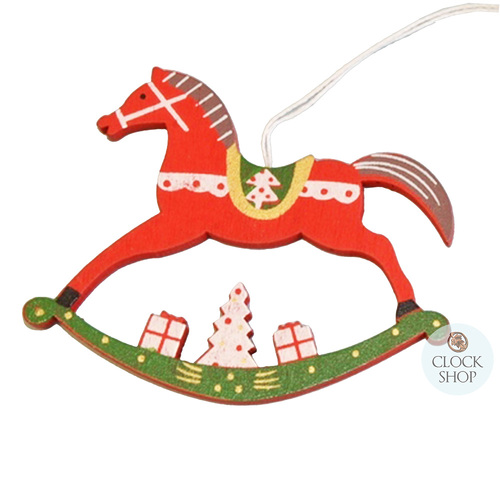 7cm Red & Green Rocking Horse Hanging Decoration