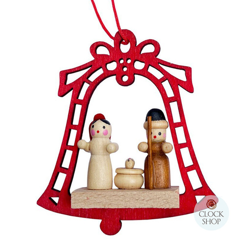 8cm Red Bell With Nativity Scene Hanging Decoration