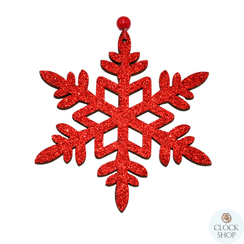 12cm Red Glitter Snowflake Hanging Decoration