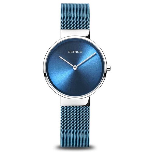 31mm Classic Collection Womens Watch With Ice Blue Dial, Milanese Strap & Silver Case By BERING