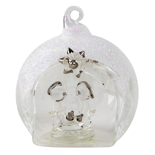 9cm Glass Bauble Nativity Scene Hanging Decoration image