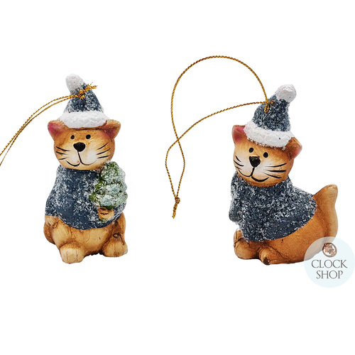 9cm Blue Cat in Christmas Hat Hanging Decoration- Assorted Designs