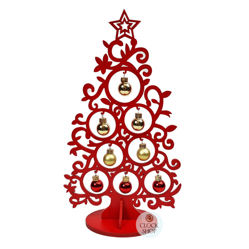 30cm Red Christmas Tree with Colourful Baubles