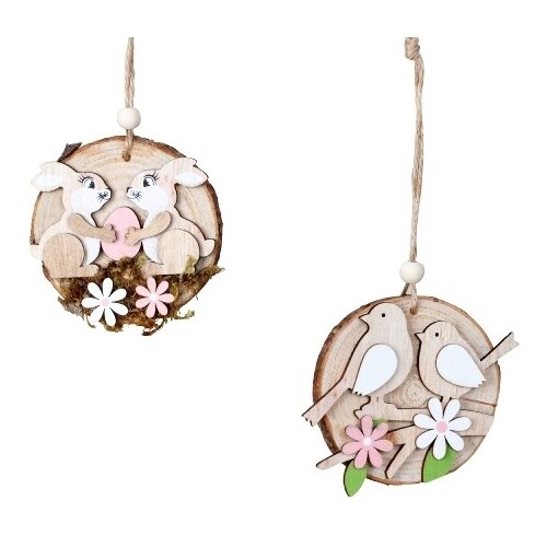 7.5cm Wooden Hanging Decoration- Rabbit Or Bird image