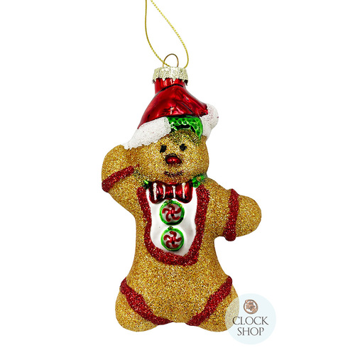 12cm Glass Gingerbread Man with Santa Hat Hanging Decoration 